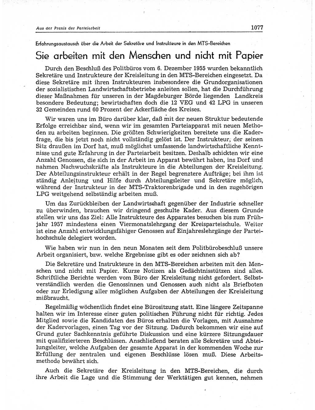 Neuer Weg (NW), Organ des Zentralkomitees (ZK) der SED (Sozialistische Einheitspartei Deutschlands) für Fragen des Parteiaufbaus und des Parteilebens, 11. Jahrgang [Deutsche Demokratische Republik (DDR)] 1956, Seite 1077 (NW ZK SED DDR 1956, S. 1077)