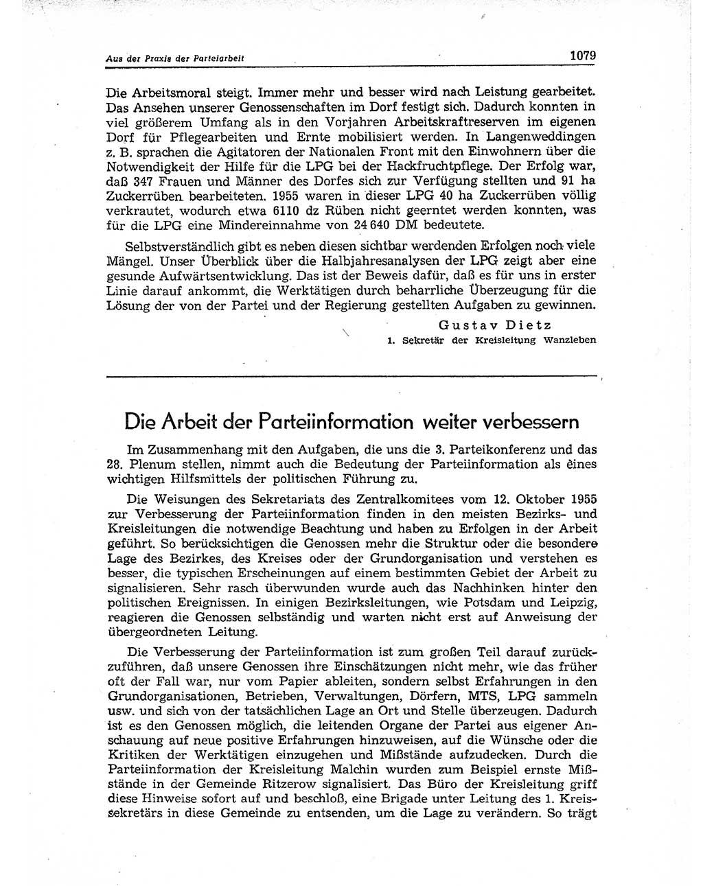Neuer Weg (NW), Organ des Zentralkomitees (ZK) der SED (Sozialistische Einheitspartei Deutschlands) für Fragen des Parteiaufbaus und des Parteilebens, 11. Jahrgang [Deutsche Demokratische Republik (DDR)] 1956, Seite 1079 (NW ZK SED DDR 1956, S. 1079)