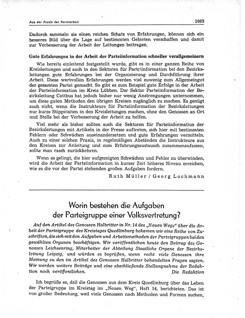 Neuer Weg (NW), Organ des Zentralkomitees (ZK) der SED (Sozialistische Einheitspartei Deutschlands) für Fragen des Parteiaufbaus und des Parteilebens, 11. Jahrgang [Deutsche Demokratische Republik (DDR)] 1956, Seite 1083 (NW ZK SED DDR 1956, S. 1083)