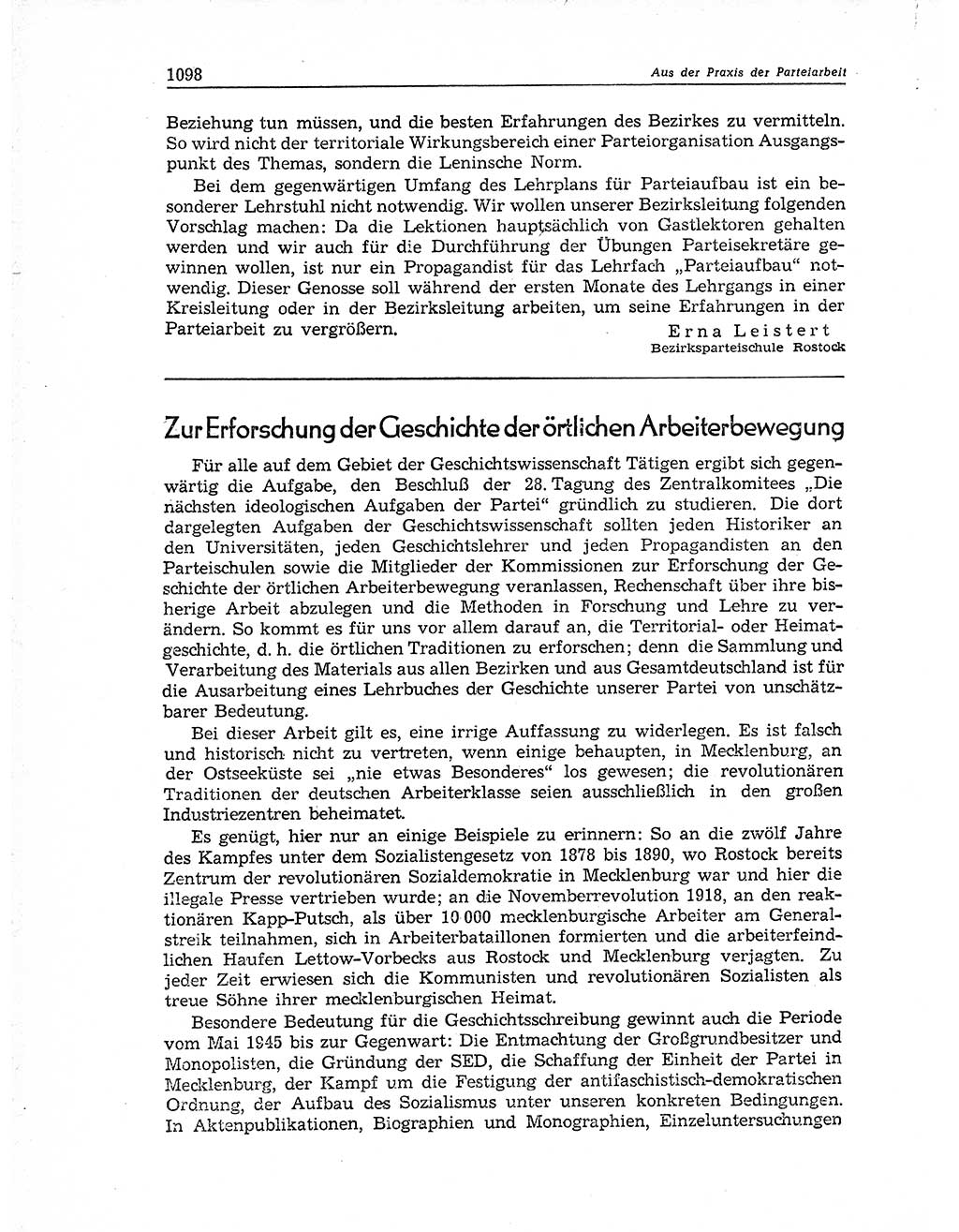 Neuer Weg (NW), Organ des Zentralkomitees (ZK) der SED (Sozialistische Einheitspartei Deutschlands) für Fragen des Parteiaufbaus und des Parteilebens, 11. Jahrgang [Deutsche Demokratische Republik (DDR)] 1956, Seite 1098 (NW ZK SED DDR 1956, S. 1098)