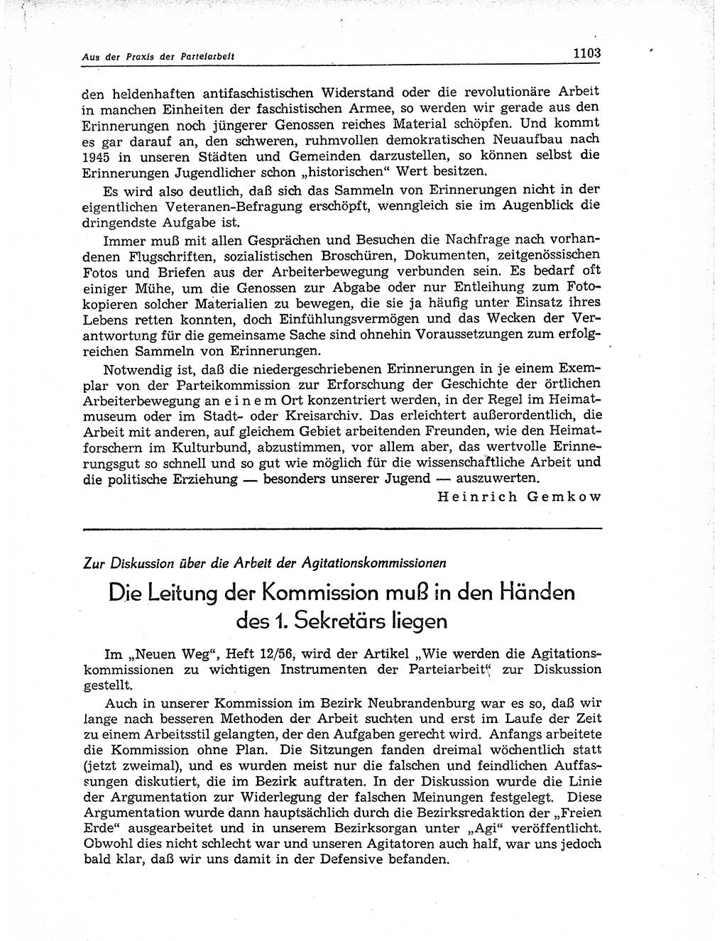 Neuer Weg (NW), Organ des Zentralkomitees (ZK) der SED (Sozialistische Einheitspartei Deutschlands) für Fragen des Parteiaufbaus und des Parteilebens, 11. Jahrgang [Deutsche Demokratische Republik (DDR)] 1956, Seite 1103 (NW ZK SED DDR 1956, S. 1103)