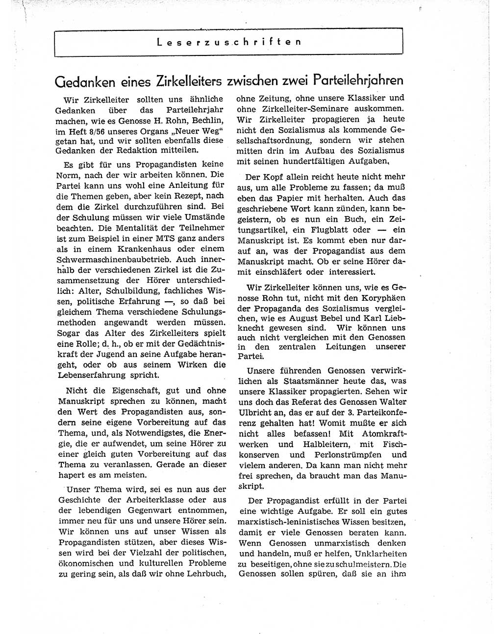 Neuer Weg (NW), Organ des Zentralkomitees (ZK) der SED (Sozialistische Einheitspartei Deutschlands) für Fragen des Parteiaufbaus und des Parteilebens, 11. Jahrgang [Deutsche Demokratische Republik (DDR)] 1956, Seite 1107 (NW ZK SED DDR 1956, S. 1107)