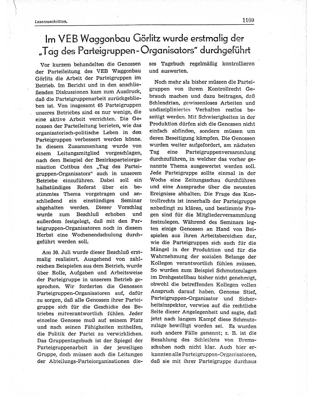 Neuer Weg (NW), Organ des Zentralkomitees (ZK) der SED (Sozialistische Einheitspartei Deutschlands) für Fragen des Parteiaufbaus und des Parteilebens, 11. Jahrgang [Deutsche Demokratische Republik (DDR)] 1956, Seite 1109 (NW ZK SED DDR 1956, S. 1109)