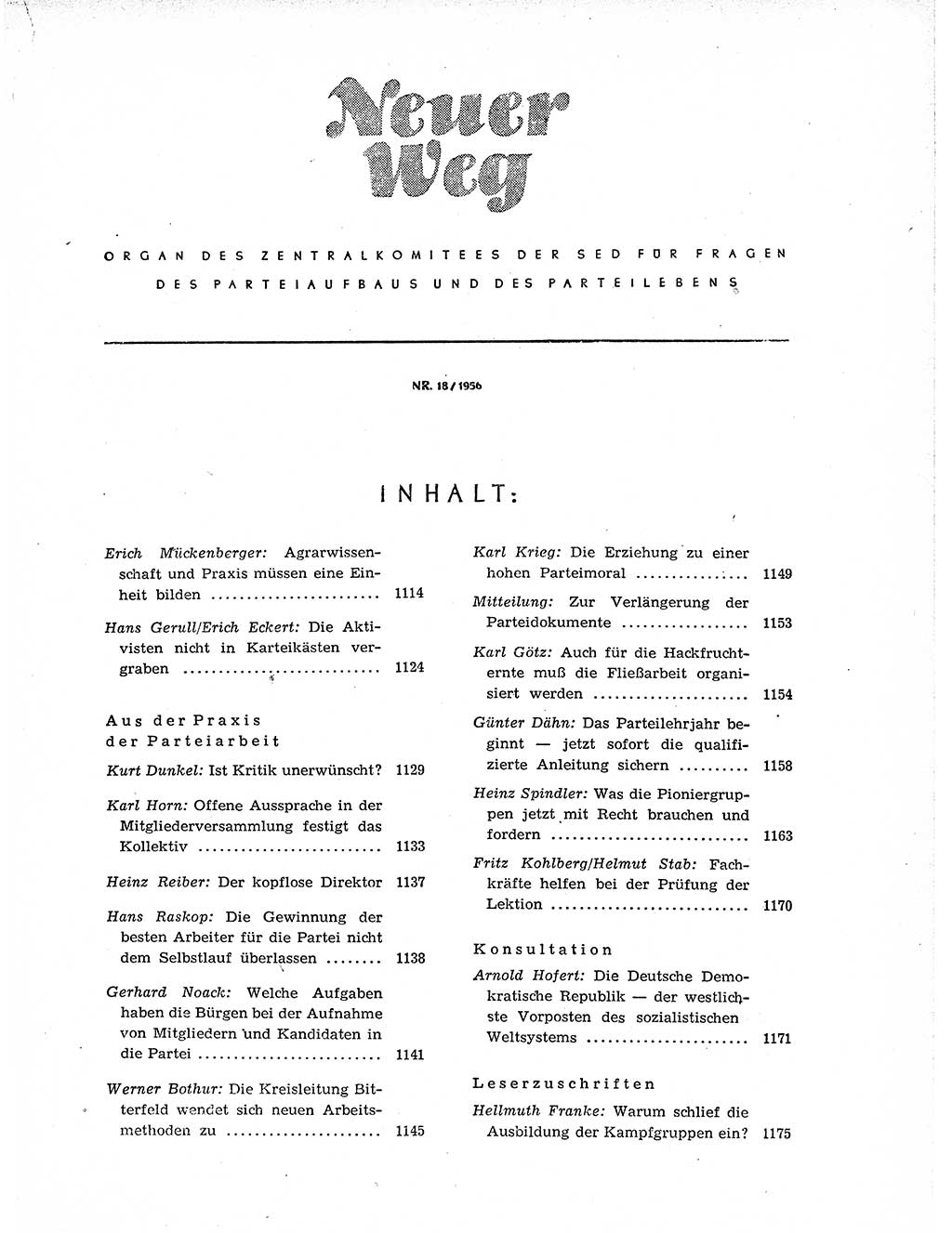 Neuer Weg (NW), Organ des Zentralkomitees (ZK) der SED (Sozialistische Einheitspartei Deutschlands) für Fragen des Parteiaufbaus und des Parteilebens, 11. Jahrgang [Deutsche Demokratische Republik (DDR)] 1956, Seite 1113 (NW ZK SED DDR 1956, S. 1113)