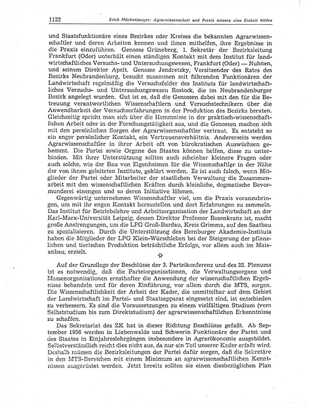 Neuer Weg (NW), Organ des Zentralkomitees (ZK) der SED (Sozialistische Einheitspartei Deutschlands) für Fragen des Parteiaufbaus und des Parteilebens, 11. Jahrgang [Deutsche Demokratische Republik (DDR)] 1956, Seite 1122 (NW ZK SED DDR 1956, S. 1122)