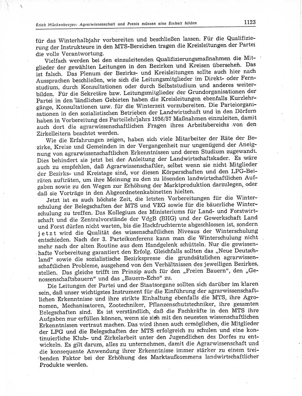 Neuer Weg (NW), Organ des Zentralkomitees (ZK) der SED (Sozialistische Einheitspartei Deutschlands) für Fragen des Parteiaufbaus und des Parteilebens, 11. Jahrgang [Deutsche Demokratische Republik (DDR)] 1956, Seite 1123 (NW ZK SED DDR 1956, S. 1123)