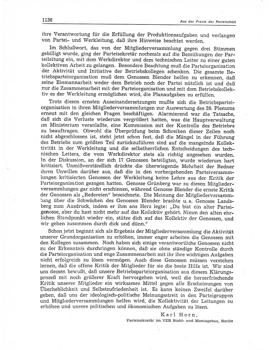 Neuer Weg (NW), Organ des Zentralkomitees (ZK) der SED (Sozialistische Einheitspartei Deutschlands) für Fragen des Parteiaufbaus und des Parteilebens, 11. Jahrgang [Deutsche Demokratische Republik (DDR)] 1956, Seite 1136 (NW ZK SED DDR 1956, S. 1136)