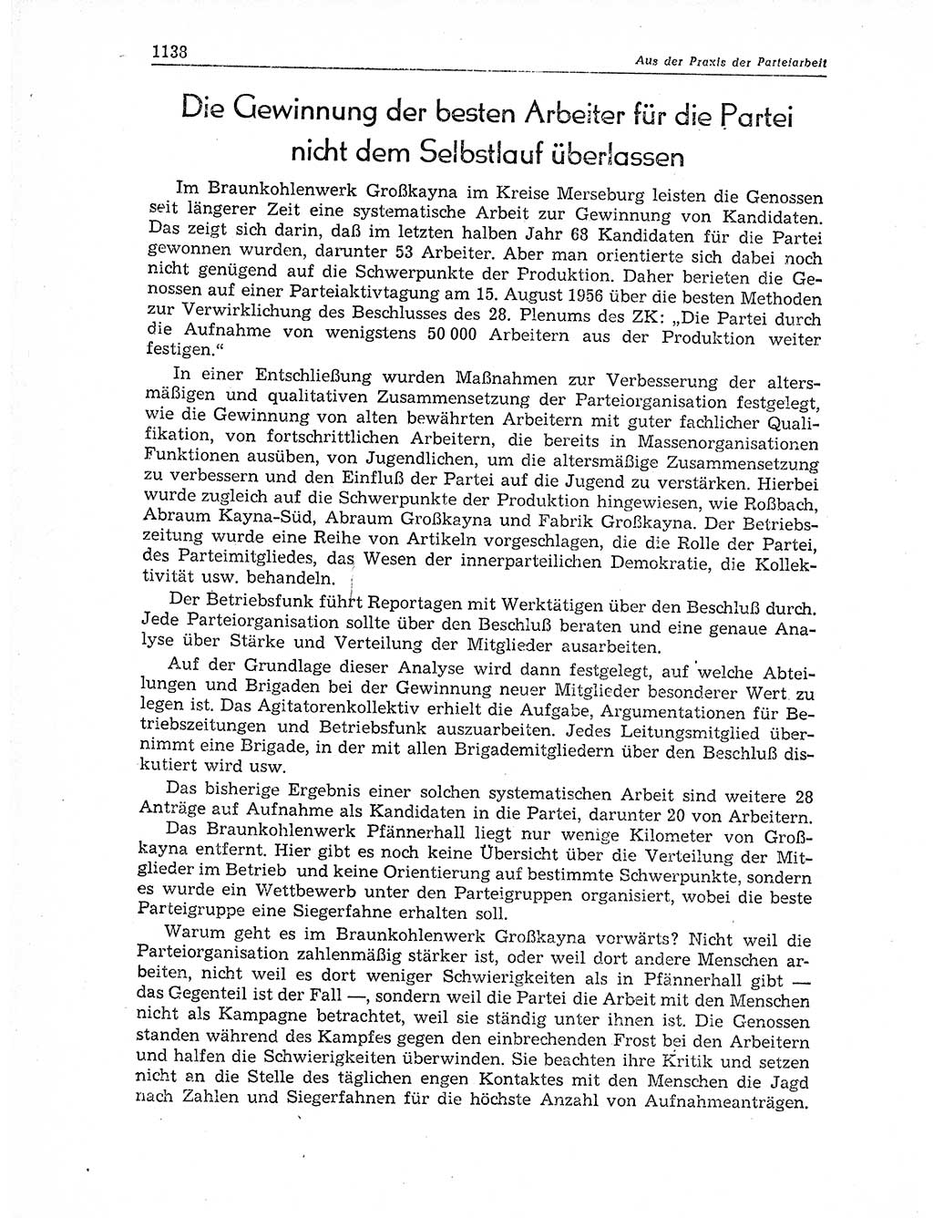 Neuer Weg (NW), Organ des Zentralkomitees (ZK) der SED (Sozialistische Einheitspartei Deutschlands) für Fragen des Parteiaufbaus und des Parteilebens, 11. Jahrgang [Deutsche Demokratische Republik (DDR)] 1956, Seite 1138 (NW ZK SED DDR 1956, S. 1138)
