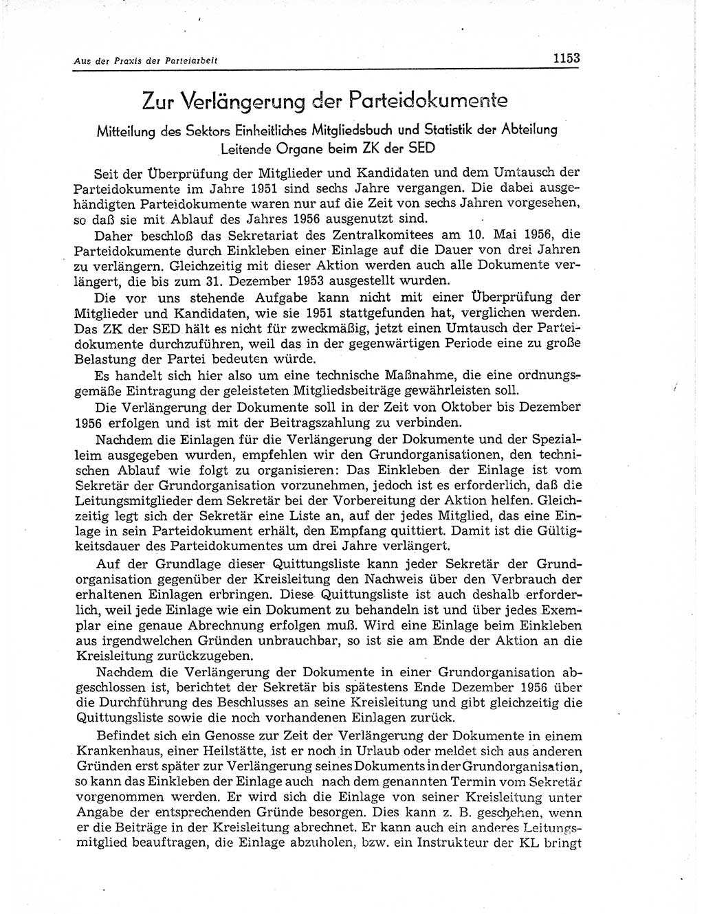 Neuer Weg (NW), Organ des Zentralkomitees (ZK) der SED (Sozialistische Einheitspartei Deutschlands) für Fragen des Parteiaufbaus und des Parteilebens, 11. Jahrgang [Deutsche Demokratische Republik (DDR)] 1956, Seite 1153 (NW ZK SED DDR 1956, S. 1153)