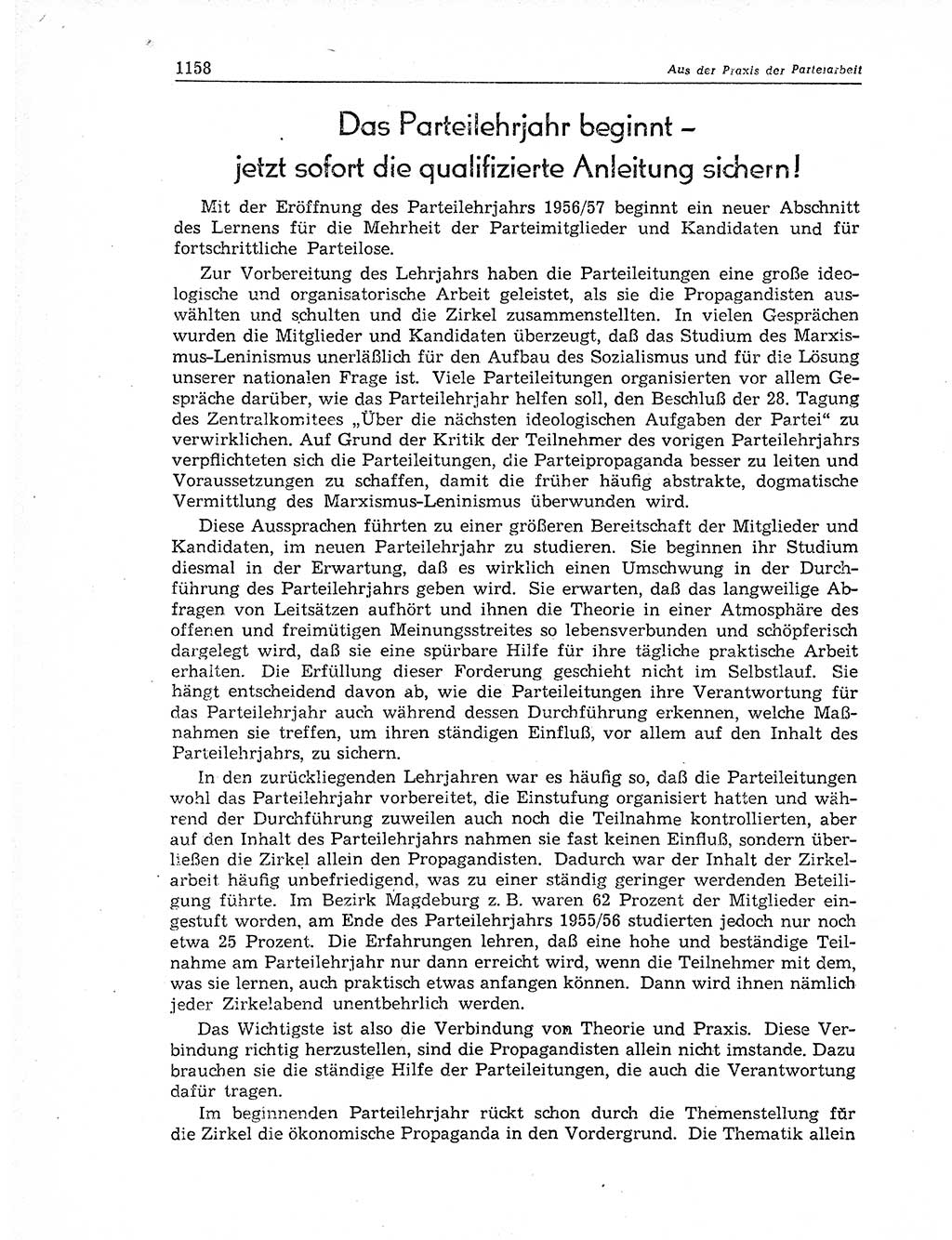 Neuer Weg (NW), Organ des Zentralkomitees (ZK) der SED (Sozialistische Einheitspartei Deutschlands) für Fragen des Parteiaufbaus und des Parteilebens, 11. Jahrgang [Deutsche Demokratische Republik (DDR)] 1956, Seite 1158 (NW ZK SED DDR 1956, S. 1158)