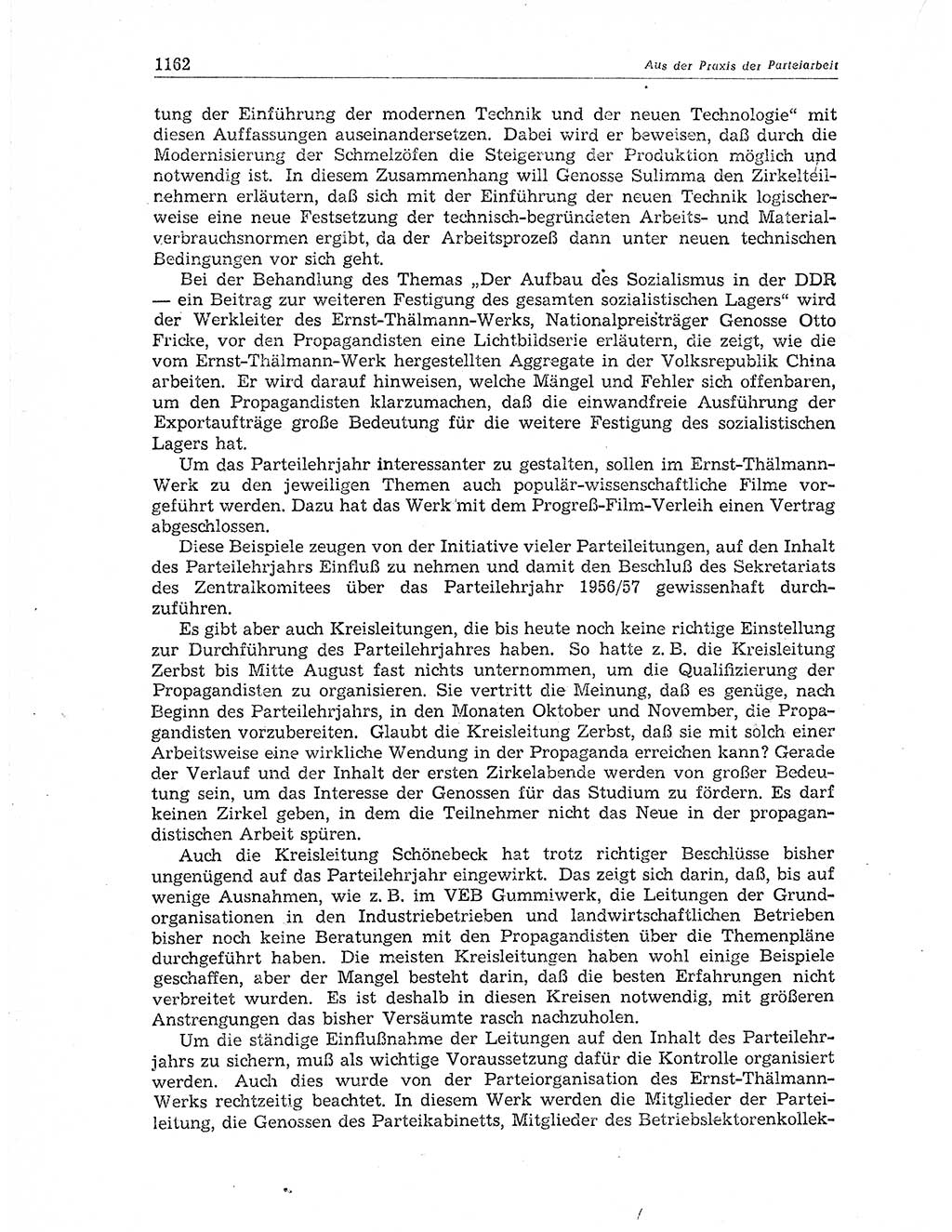 Neuer Weg (NW), Organ des Zentralkomitees (ZK) der SED (Sozialistische Einheitspartei Deutschlands) für Fragen des Parteiaufbaus und des Parteilebens, 11. Jahrgang [Deutsche Demokratische Republik (DDR)] 1956, Seite 1162 (NW ZK SED DDR 1956, S. 1162)