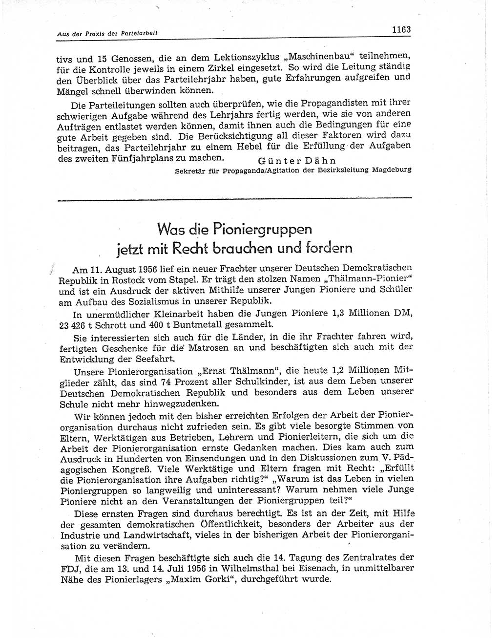 Neuer Weg (NW), Organ des Zentralkomitees (ZK) der SED (Sozialistische Einheitspartei Deutschlands) für Fragen des Parteiaufbaus und des Parteilebens, 11. Jahrgang [Deutsche Demokratische Republik (DDR)] 1956, Seite 1163 (NW ZK SED DDR 1956, S. 1163)