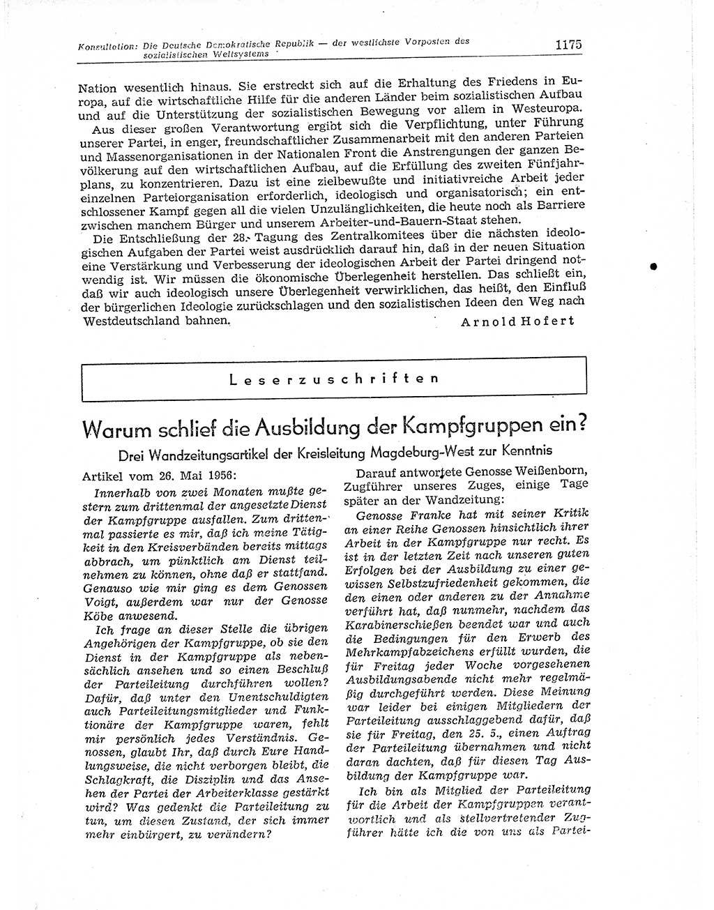 Neuer Weg (NW), Organ des Zentralkomitees (ZK) der SED (Sozialistische Einheitspartei Deutschlands) für Fragen des Parteiaufbaus und des Parteilebens, 11. Jahrgang [Deutsche Demokratische Republik (DDR)] 1956, Seite 1175 (NW ZK SED DDR 1956, S. 1175)