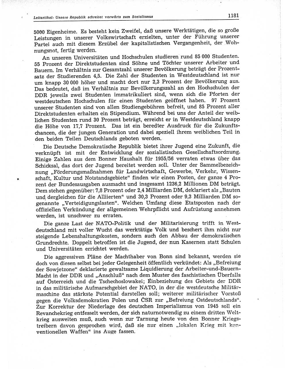Neuer Weg (NW), Organ des Zentralkomitees (ZK) der SED (Sozialistische Einheitspartei Deutschlands) für Fragen des Parteiaufbaus und des Parteilebens, 11. Jahrgang [Deutsche Demokratische Republik (DDR)] 1956, Seite 1181 (NW ZK SED DDR 1956, S. 1181)