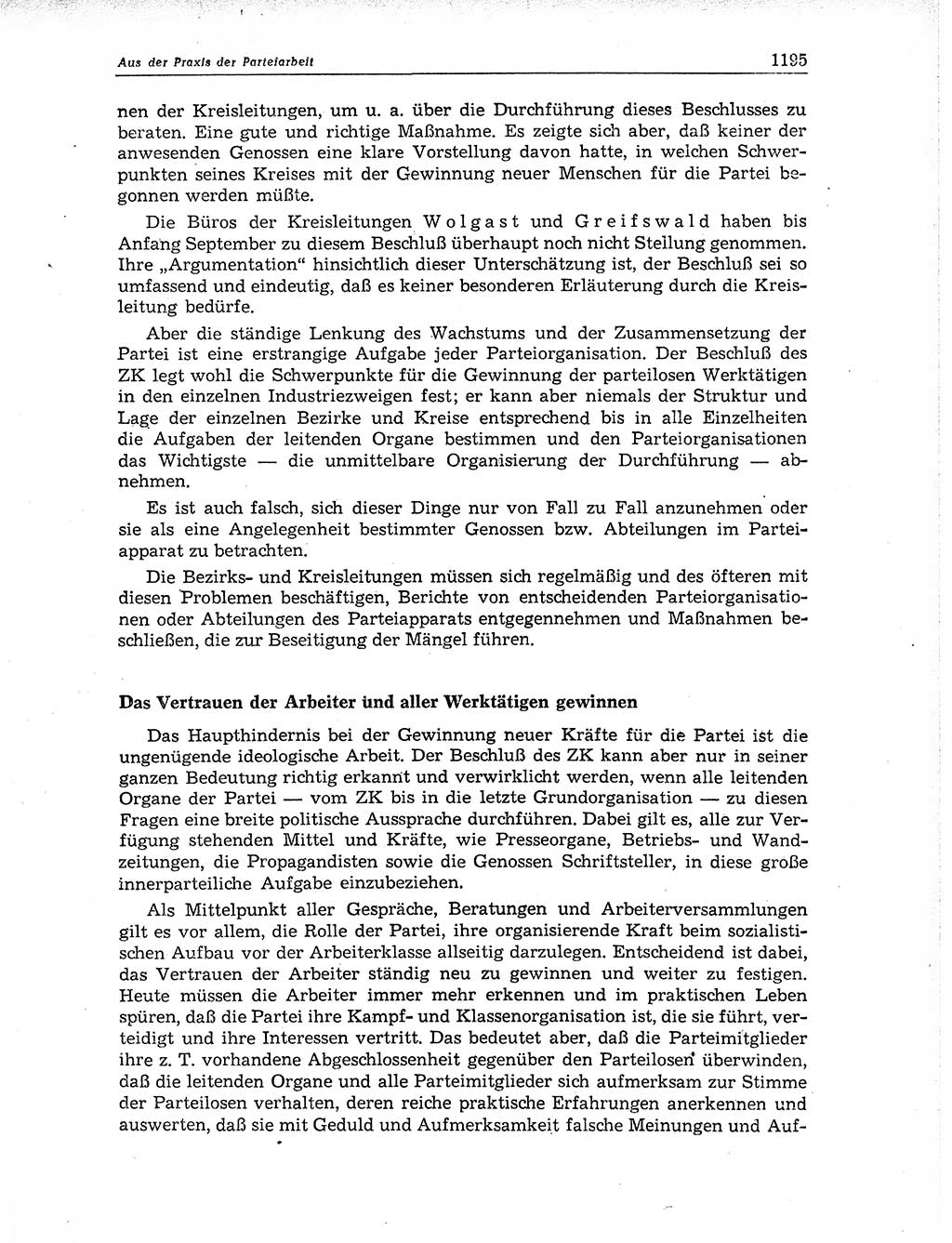 Neuer Weg (NW), Organ des Zentralkomitees (ZK) der SED (Sozialistische Einheitspartei Deutschlands) für Fragen des Parteiaufbaus und des Parteilebens, 11. Jahrgang [Deutsche Demokratische Republik (DDR)] 1956, Seite 1195 (NW ZK SED DDR 1956, S. 1195)