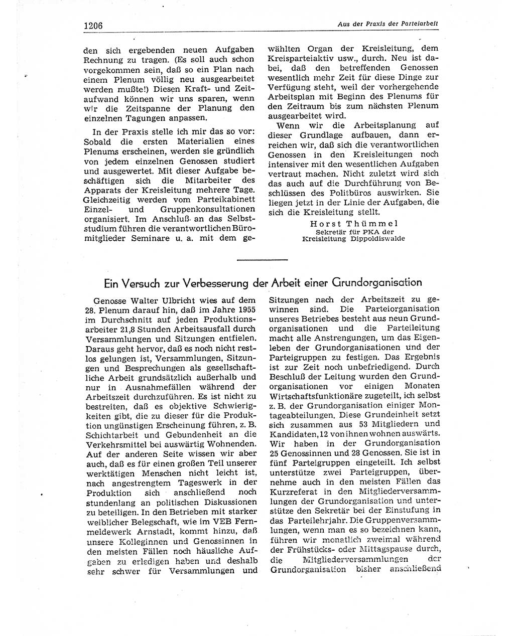 Neuer Weg (NW), Organ des Zentralkomitees (ZK) der SED (Sozialistische Einheitspartei Deutschlands) für Fragen des Parteiaufbaus und des Parteilebens, 11. Jahrgang [Deutsche Demokratische Republik (DDR)] 1956, Seite 1206 (NW ZK SED DDR 1956, S. 1206)