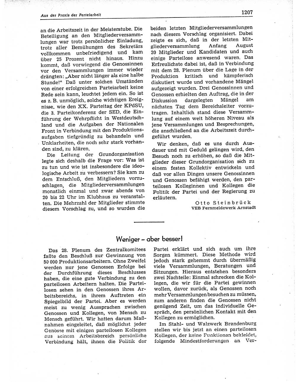 Neuer Weg (NW), Organ des Zentralkomitees (ZK) der SED (Sozialistische Einheitspartei Deutschlands) für Fragen des Parteiaufbaus und des Parteilebens, 11. Jahrgang [Deutsche Demokratische Republik (DDR)] 1956, Seite 1207 (NW ZK SED DDR 1956, S. 1207)