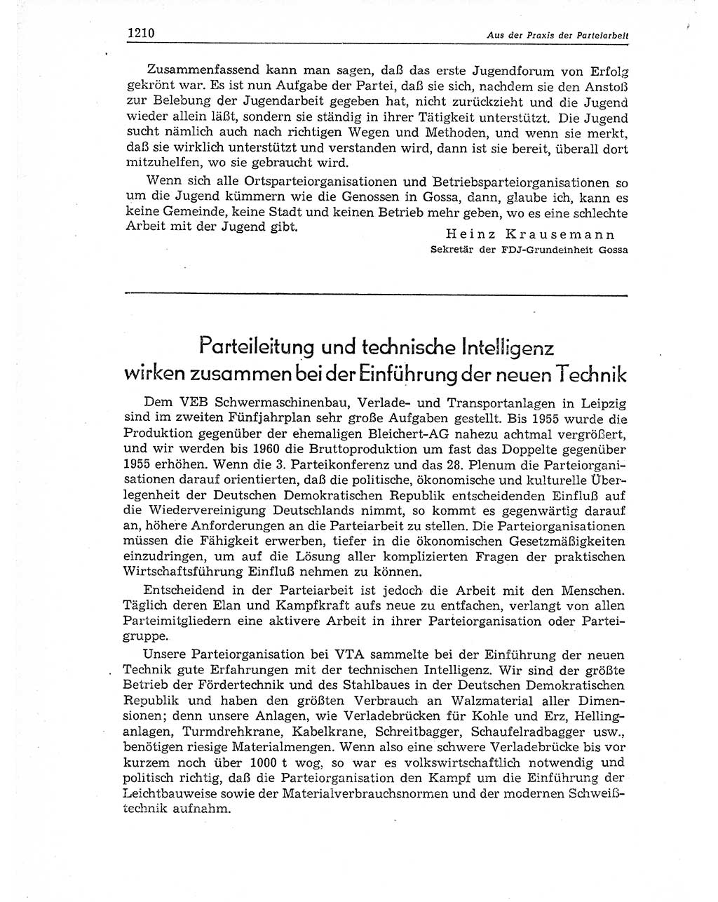 Neuer Weg (NW), Organ des Zentralkomitees (ZK) der SED (Sozialistische Einheitspartei Deutschlands) für Fragen des Parteiaufbaus und des Parteilebens, 11. Jahrgang [Deutsche Demokratische Republik (DDR)] 1956, Seite 1210 (NW ZK SED DDR 1956, S. 1210)