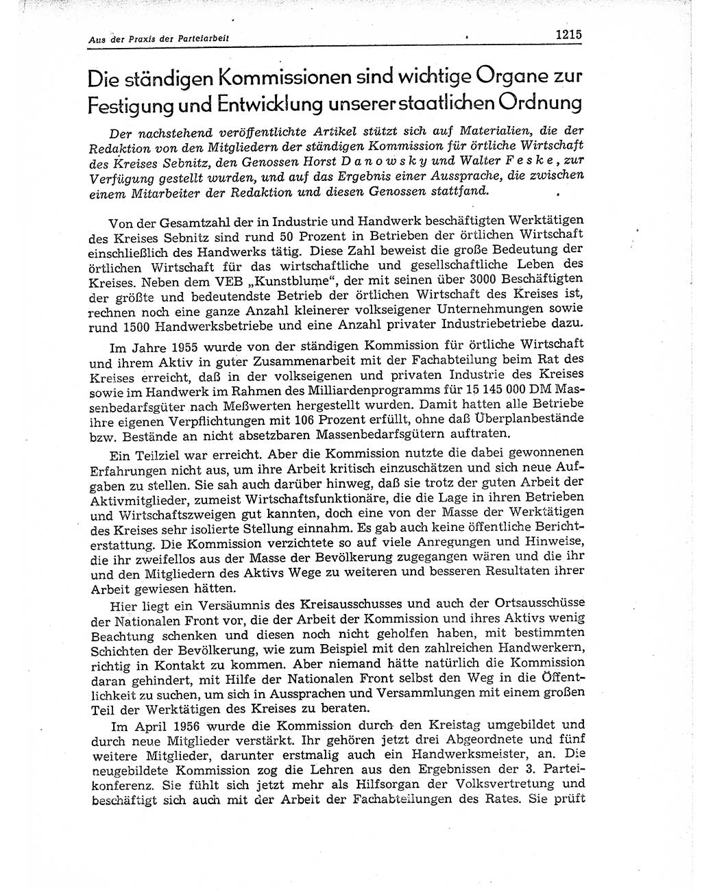 Neuer Weg (NW), Organ des Zentralkomitees (ZK) der SED (Sozialistische Einheitspartei Deutschlands) für Fragen des Parteiaufbaus und des Parteilebens, 11. Jahrgang [Deutsche Demokratische Republik (DDR)] 1956, Seite 1215 (NW ZK SED DDR 1956, S. 1215)