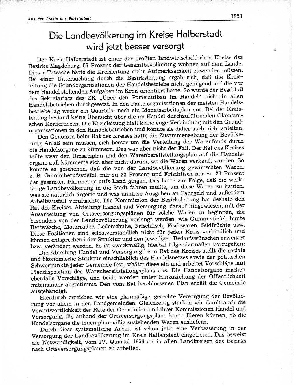 Neuer Weg (NW), Organ des Zentralkomitees (ZK) der SED (Sozialistische Einheitspartei Deutschlands) für Fragen des Parteiaufbaus und des Parteilebens, 11. Jahrgang [Deutsche Demokratische Republik (DDR)] 1956, Seite 1223 (NW ZK SED DDR 1956, S. 1223)