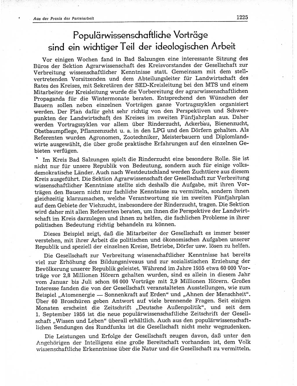 Neuer Weg (NW), Organ des Zentralkomitees (ZK) der SED (Sozialistische Einheitspartei Deutschlands) für Fragen des Parteiaufbaus und des Parteilebens, 11. Jahrgang [Deutsche Demokratische Republik (DDR)] 1956, Seite 1225 (NW ZK SED DDR 1956, S. 1225)