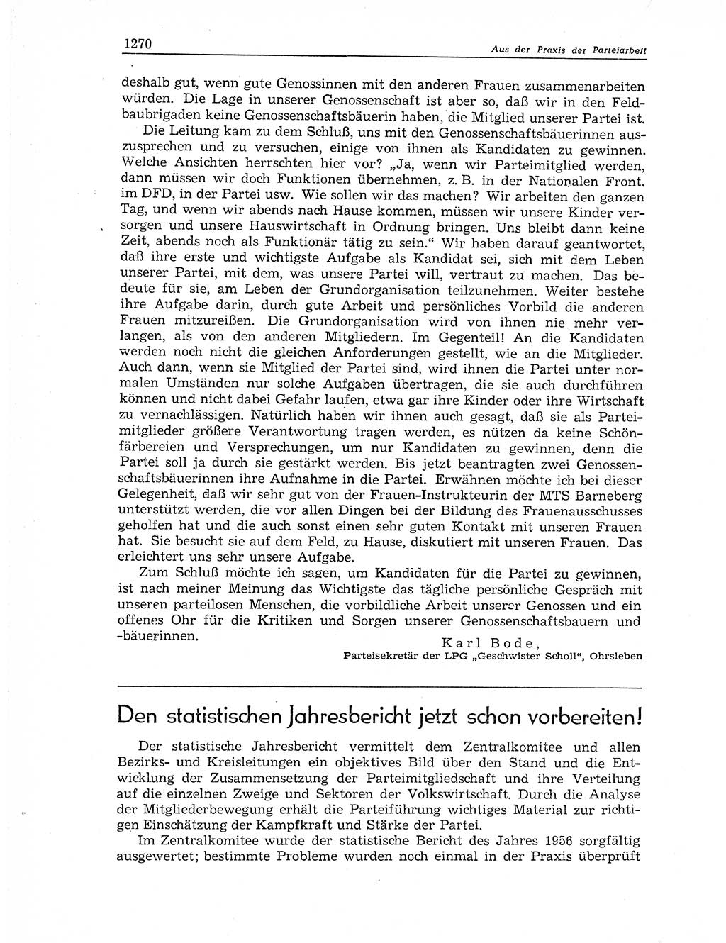 Neuer Weg (NW), Organ des Zentralkomitees (ZK) der SED (Sozialistische Einheitspartei Deutschlands) für Fragen des Parteiaufbaus und des Parteilebens, 11. Jahrgang [Deutsche Demokratische Republik (DDR)] 1956, Seite 1270 (NW ZK SED DDR 1956, S. 1270)