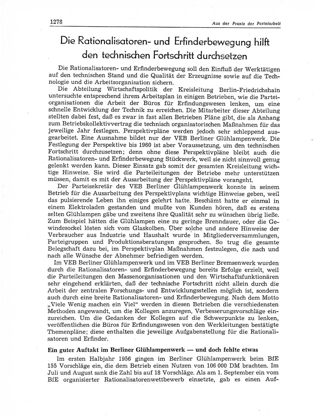 Neuer Weg (NW), Organ des Zentralkomitees (ZK) der SED (Sozialistische Einheitspartei Deutschlands) für Fragen des Parteiaufbaus und des Parteilebens, 11. Jahrgang [Deutsche Demokratische Republik (DDR)] 1956, Seite 1278 (NW ZK SED DDR 1956, S. 1278)