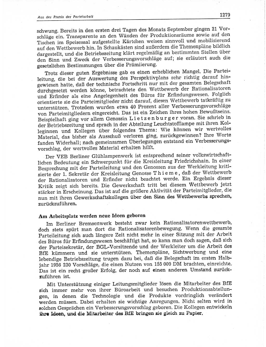 Neuer Weg (NW), Organ des Zentralkomitees (ZK) der SED (Sozialistische Einheitspartei Deutschlands) für Fragen des Parteiaufbaus und des Parteilebens, 11. Jahrgang [Deutsche Demokratische Republik (DDR)] 1956, Seite 1279 (NW ZK SED DDR 1956, S. 1279)