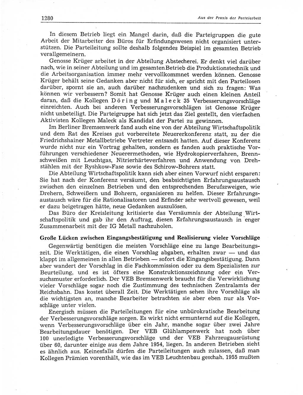 Neuer Weg (NW), Organ des Zentralkomitees (ZK) der SED (Sozialistische Einheitspartei Deutschlands) für Fragen des Parteiaufbaus und des Parteilebens, 11. Jahrgang [Deutsche Demokratische Republik (DDR)] 1956, Seite 1280 (NW ZK SED DDR 1956, S. 1280)