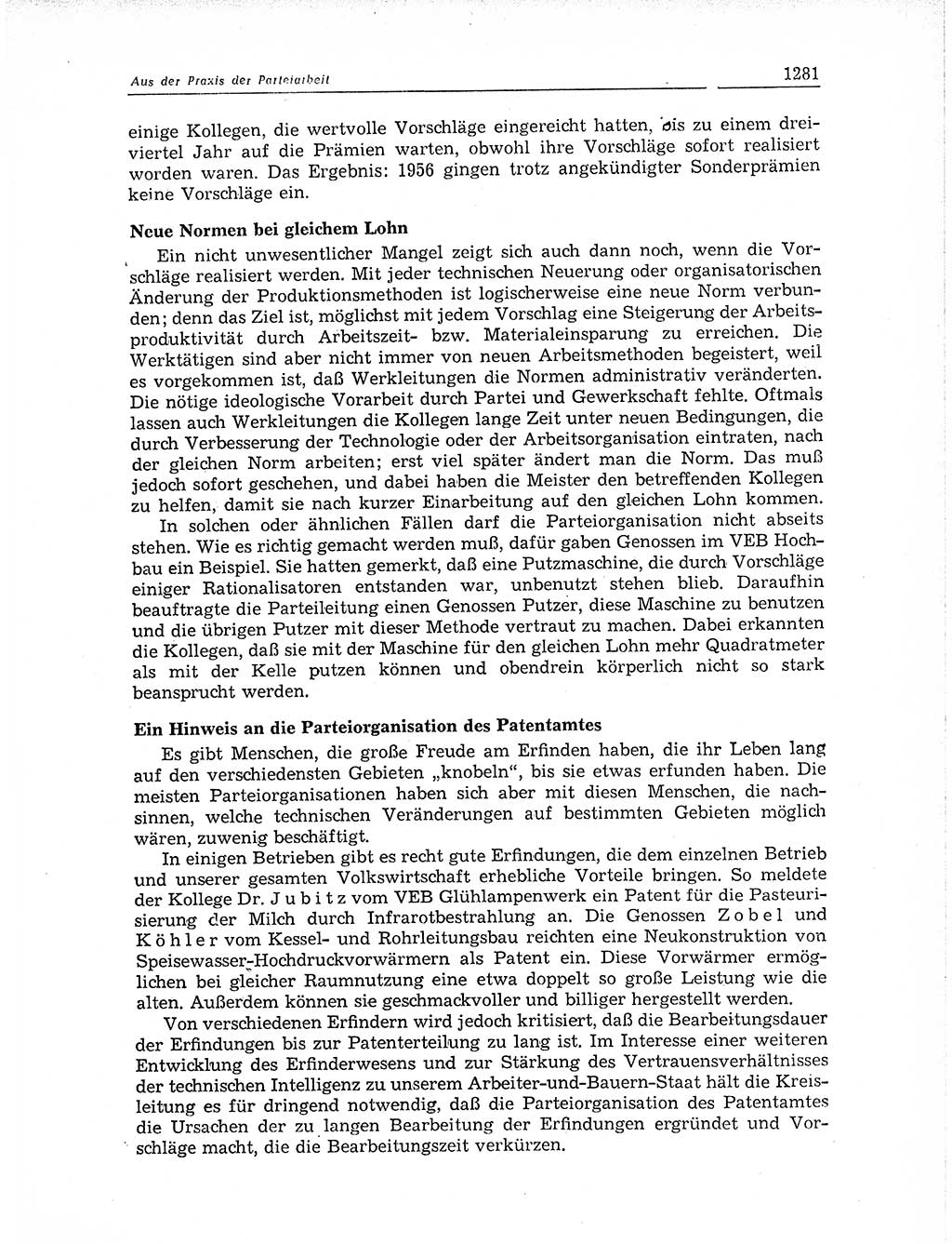 Neuer Weg (NW), Organ des Zentralkomitees (ZK) der SED (Sozialistische Einheitspartei Deutschlands) für Fragen des Parteiaufbaus und des Parteilebens, 11. Jahrgang [Deutsche Demokratische Republik (DDR)] 1956, Seite 1281 (NW ZK SED DDR 1956, S. 1281)