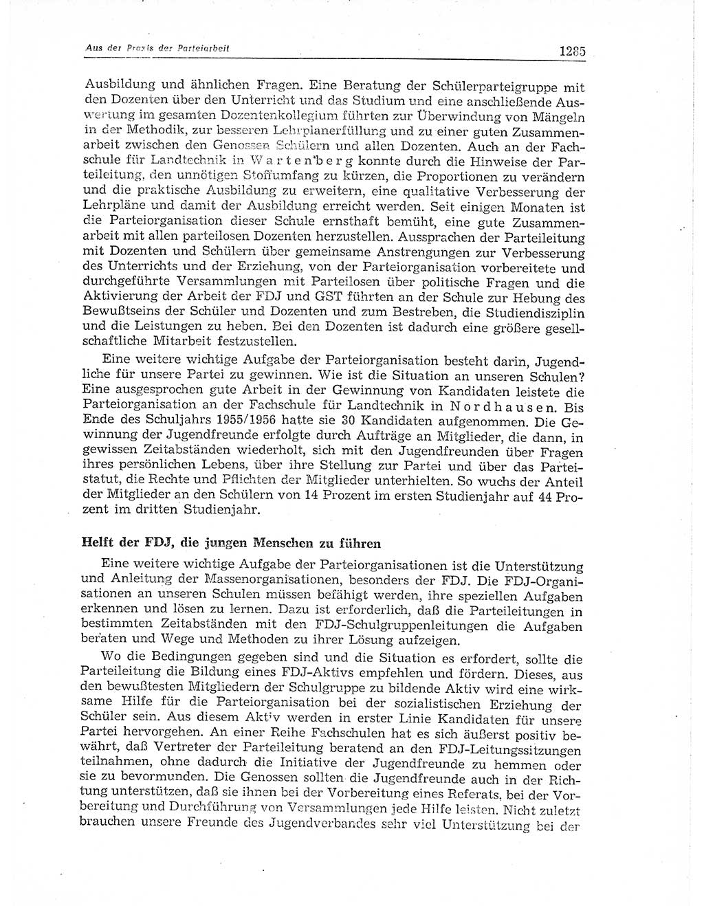 Neuer Weg (NW), Organ des Zentralkomitees (ZK) der SED (Sozialistische Einheitspartei Deutschlands) für Fragen des Parteiaufbaus und des Parteilebens, 11. Jahrgang [Deutsche Demokratische Republik (DDR)] 1956, Seite 1285 (NW ZK SED DDR 1956, S. 1285)