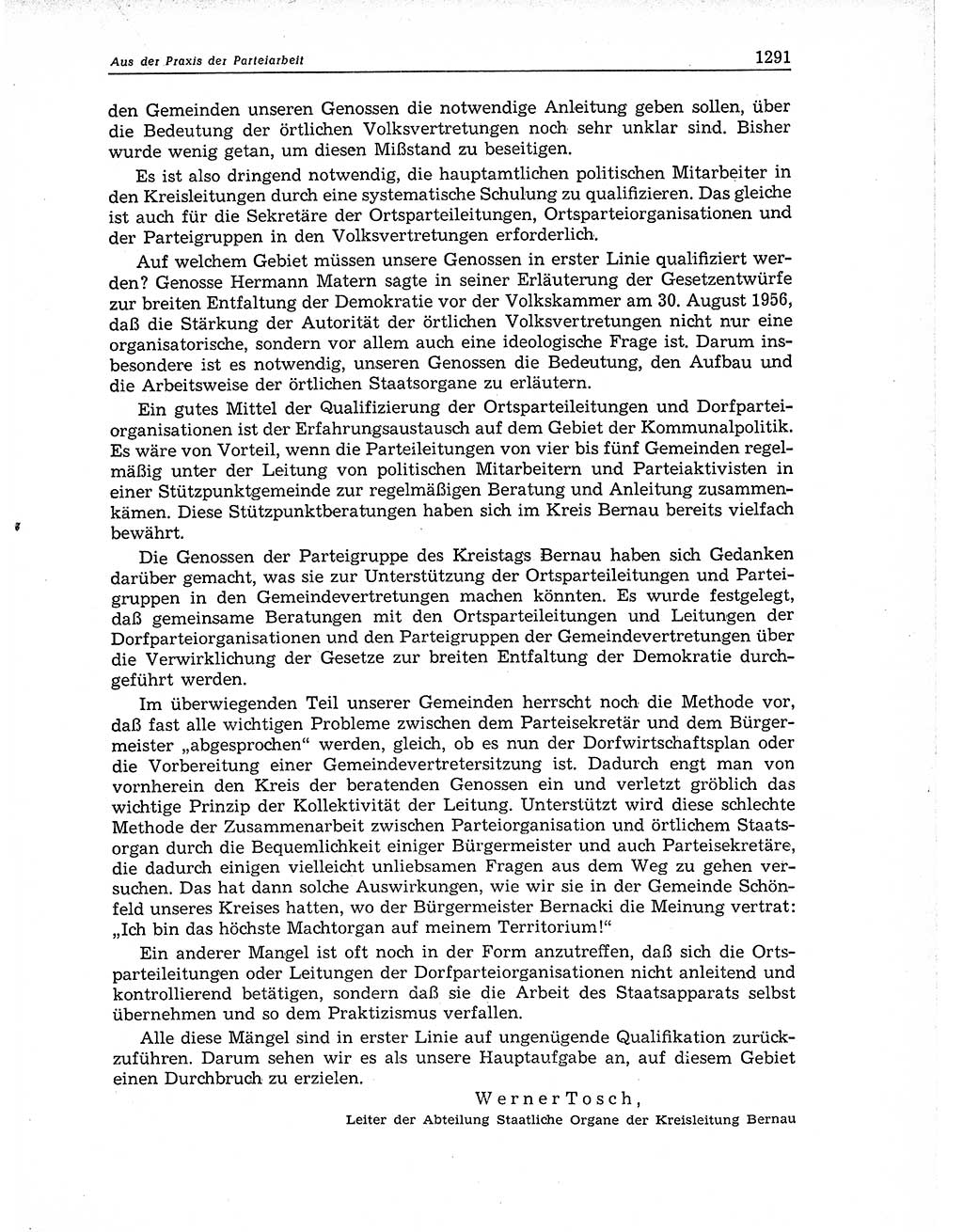 Neuer Weg (NW), Organ des Zentralkomitees (ZK) der SED (Sozialistische Einheitspartei Deutschlands) für Fragen des Parteiaufbaus und des Parteilebens, 11. Jahrgang [Deutsche Demokratische Republik (DDR)] 1956, Seite 1291 (NW ZK SED DDR 1956, S. 1291)