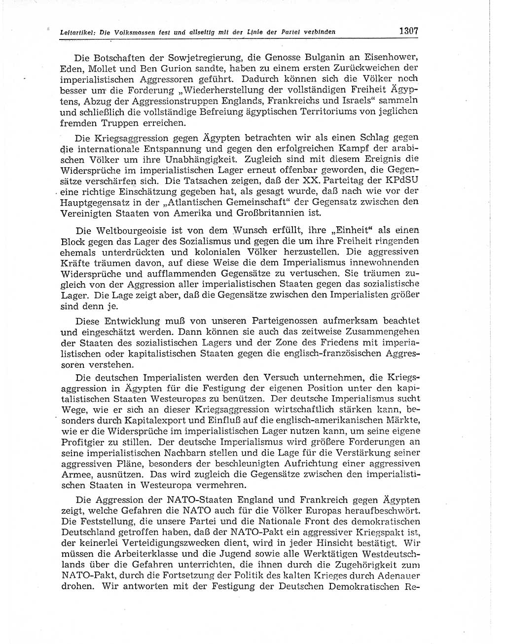 Neuer Weg (NW), Organ des Zentralkomitees (ZK) der SED (Sozialistische Einheitspartei Deutschlands) fÃ¼r Fragen des Parteiaufbaus und des Parteilebens, 11. Jahrgang [Deutsche Demokratische Republik (DDR)] 1956, Seite 1307 (NW ZK SED DDR 1956, S. 1307)