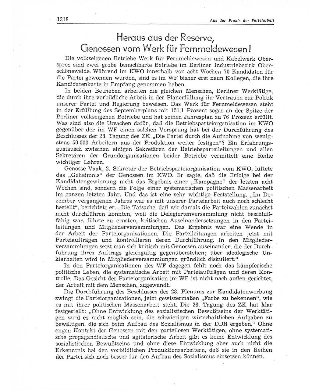 Neuer Weg (NW), Organ des Zentralkomitees (ZK) der SED (Sozialistische Einheitspartei Deutschlands) für Fragen des Parteiaufbaus und des Parteilebens, 11. Jahrgang [Deutsche Demokratische Republik (DDR)] 1956, Seite 1318 (NW ZK SED DDR 1956, S. 1318)