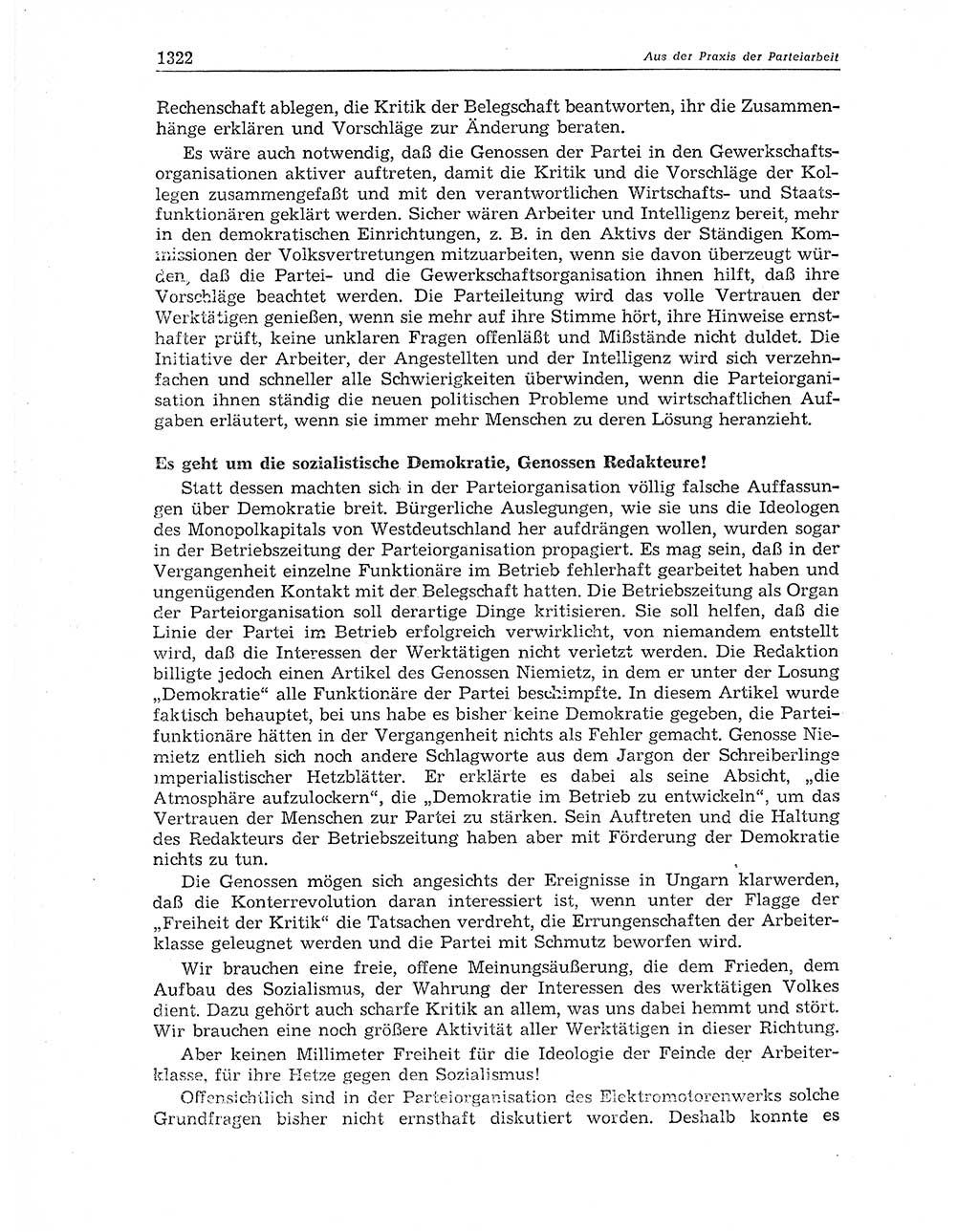 Neuer Weg (NW), Organ des Zentralkomitees (ZK) der SED (Sozialistische Einheitspartei Deutschlands) für Fragen des Parteiaufbaus und des Parteilebens, 11. Jahrgang [Deutsche Demokratische Republik (DDR)] 1956, Seite 1322 (NW ZK SED DDR 1956, S. 1322)