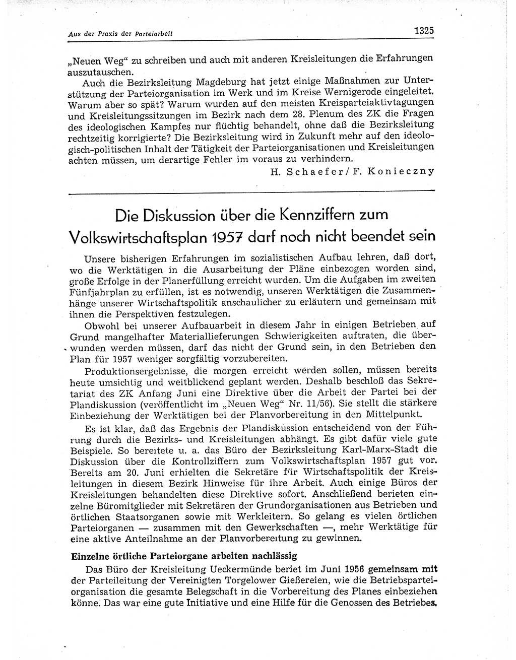 Neuer Weg (NW), Organ des Zentralkomitees (ZK) der SED (Sozialistische Einheitspartei Deutschlands) für Fragen des Parteiaufbaus und des Parteilebens, 11. Jahrgang [Deutsche Demokratische Republik (DDR)] 1956, Seite 1325 (NW ZK SED DDR 1956, S. 1325)