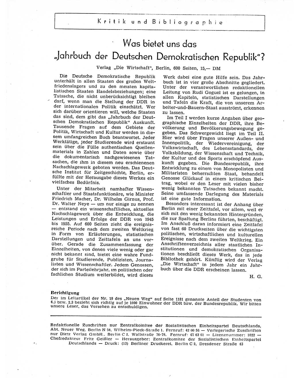 Neuer Weg (NW), Organ des Zentralkomitees (ZK) der SED (Sozialistische Einheitspartei Deutschlands) für Fragen des Parteiaufbaus und des Parteilebens, 11. Jahrgang [Deutsche Demokratische Republik (DDR)] 1956, Seite 1368 (NW ZK SED DDR 1956, S. 1368)