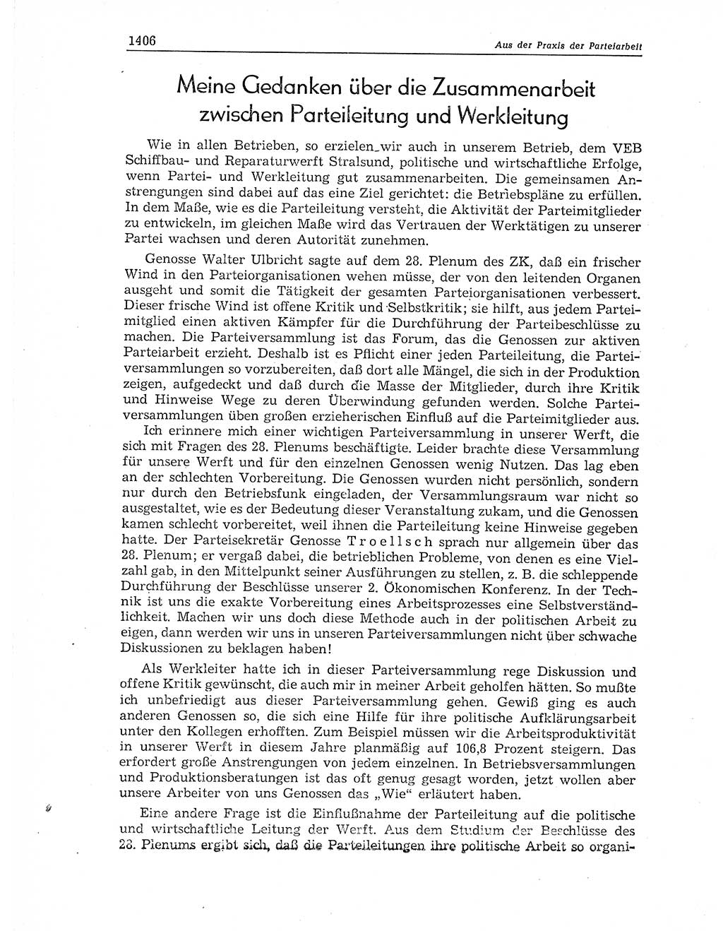 Neuer Weg (NW), Organ des Zentralkomitees (ZK) der SED (Sozialistische Einheitspartei Deutschlands) für Fragen des Parteiaufbaus und des Parteilebens, 11. Jahrgang [Deutsche Demokratische Republik (DDR)] 1956, Seite 1406 (NW ZK SED DDR 1956, S. 1406)