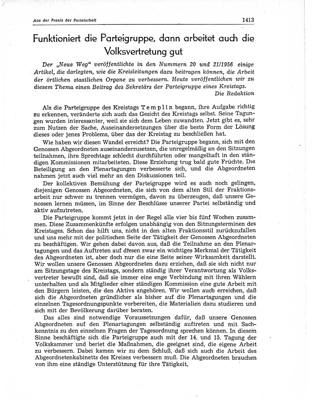 Neuer Weg (NW), Organ des Zentralkomitees (ZK) der SED (Sozialistische Einheitspartei Deutschlands) für Fragen des Parteiaufbaus und des Parteilebens, 11. Jahrgang [Deutsche Demokratische Republik (DDR)] 1956, Seite 1413 (NW ZK SED DDR 1956, S. 1413)