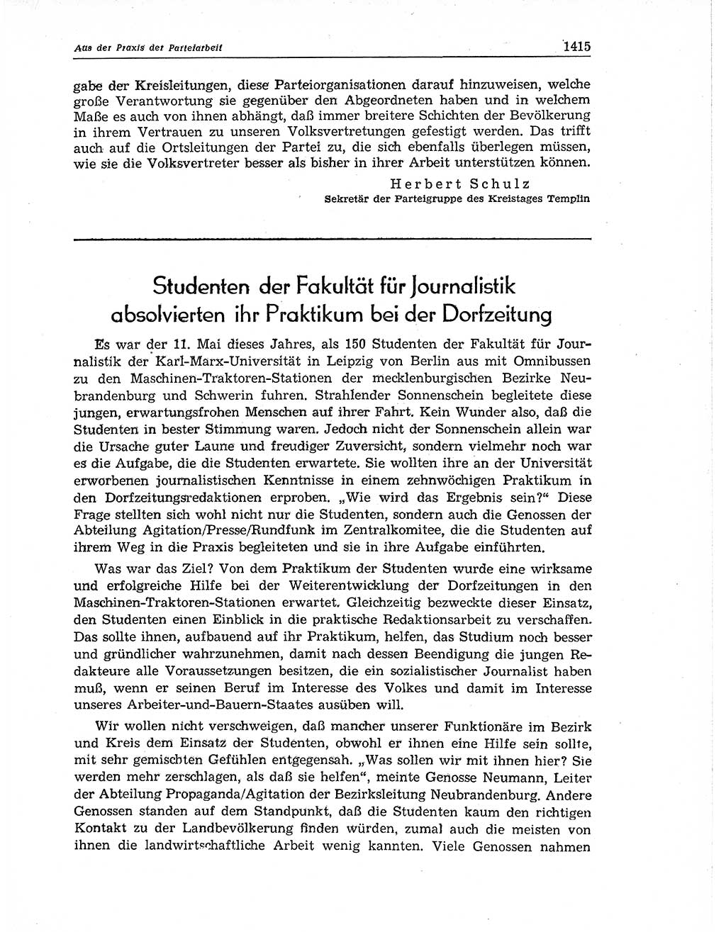 Neuer Weg (NW), Organ des Zentralkomitees (ZK) der SED (Sozialistische Einheitspartei Deutschlands) für Fragen des Parteiaufbaus und des Parteilebens, 11. Jahrgang [Deutsche Demokratische Republik (DDR)] 1956, Seite 1415 (NW ZK SED DDR 1956, S. 1415)