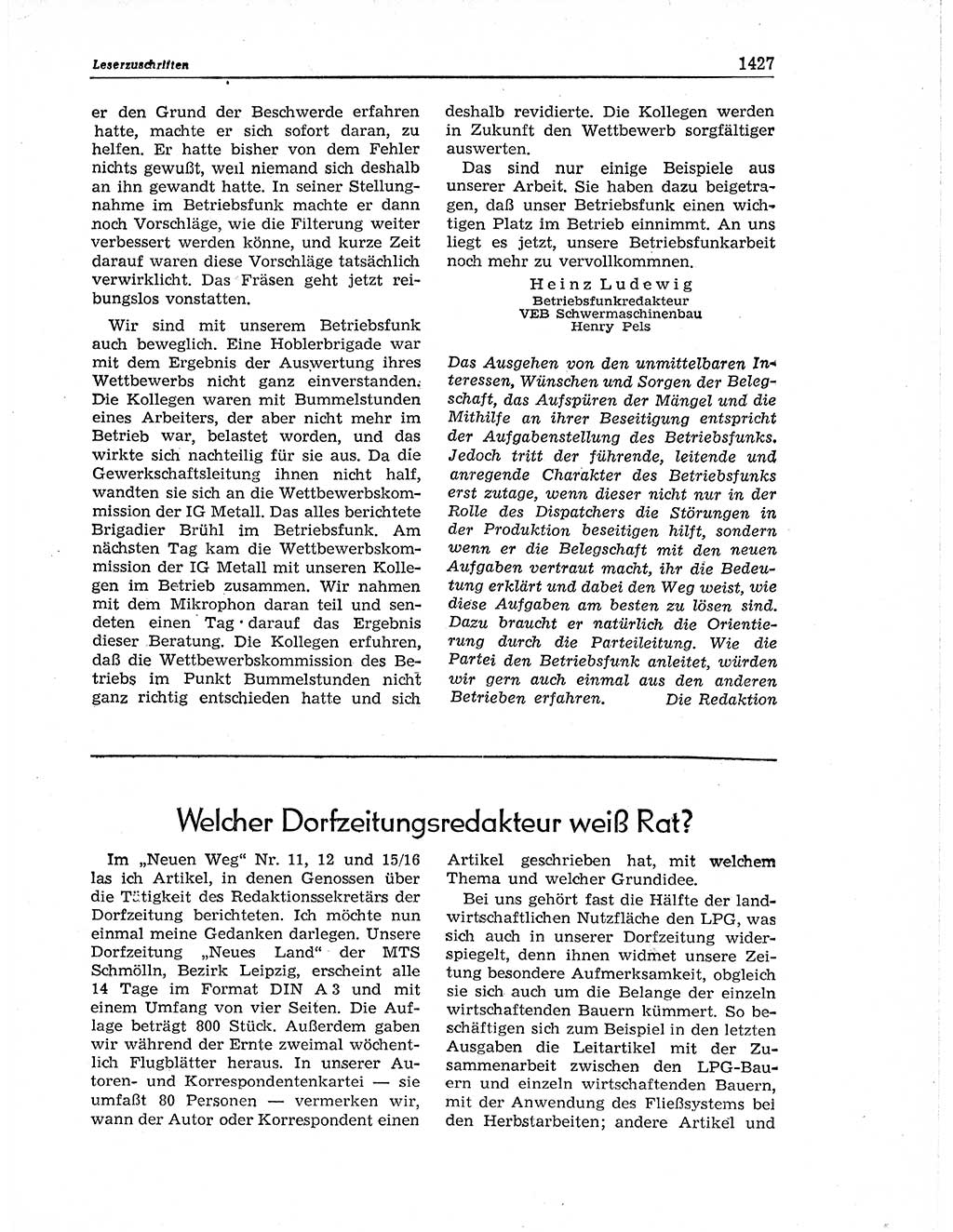 Neuer Weg (NW), Organ des Zentralkomitees (ZK) der SED (Sozialistische Einheitspartei Deutschlands) für Fragen des Parteiaufbaus und des Parteilebens, 11. Jahrgang [Deutsche Demokratische Republik (DDR)] 1956, Seite 1427 (NW ZK SED DDR 1956, S. 1427)
