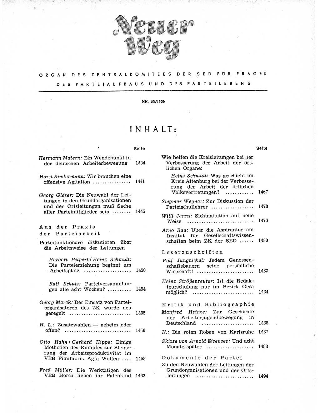 Neuer Weg (NW), Organ des Zentralkomitees (ZK) der SED (Sozialistische Einheitspartei Deutschlands) für Fragen des Parteiaufbaus und des Parteilebens, 11. Jahrgang [Deutsche Demokratische Republik (DDR)] 1956, Seite 1433 (NW ZK SED DDR 1956, S. 1433)