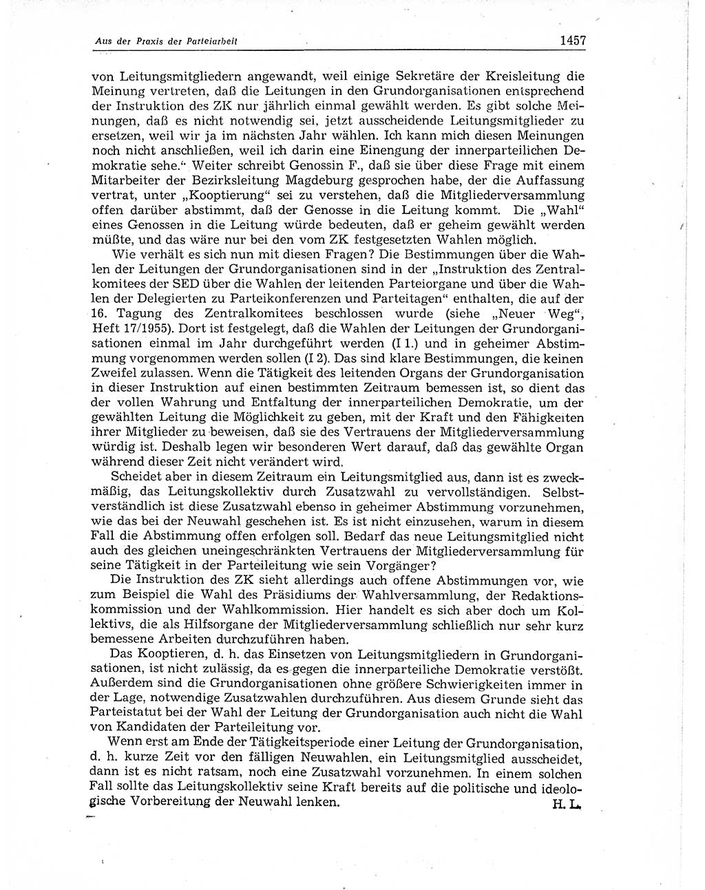 Neuer Weg (NW), Organ des Zentralkomitees (ZK) der SED (Sozialistische Einheitspartei Deutschlands) für Fragen des Parteiaufbaus und des Parteilebens, 11. Jahrgang [Deutsche Demokratische Republik (DDR)] 1956, Seite 1457 (NW ZK SED DDR 1956, S. 1457)
