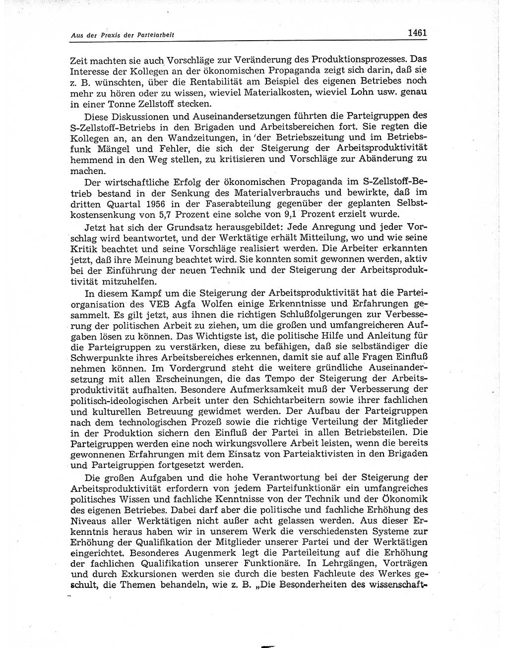 Neuer Weg (NW), Organ des Zentralkomitees (ZK) der SED (Sozialistische Einheitspartei Deutschlands) für Fragen des Parteiaufbaus und des Parteilebens, 11. Jahrgang [Deutsche Demokratische Republik (DDR)] 1956, Seite 1461 (NW ZK SED DDR 1956, S. 1461)