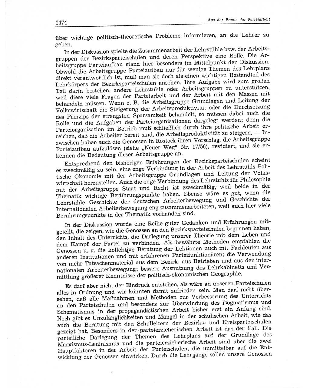 Neuer Weg (NW), Organ des Zentralkomitees (ZK) der SED (Sozialistische Einheitspartei Deutschlands) für Fragen des Parteiaufbaus und des Parteilebens, 11. Jahrgang [Deutsche Demokratische Republik (DDR)] 1956, Seite 1474 (NW ZK SED DDR 1956, S. 1474)