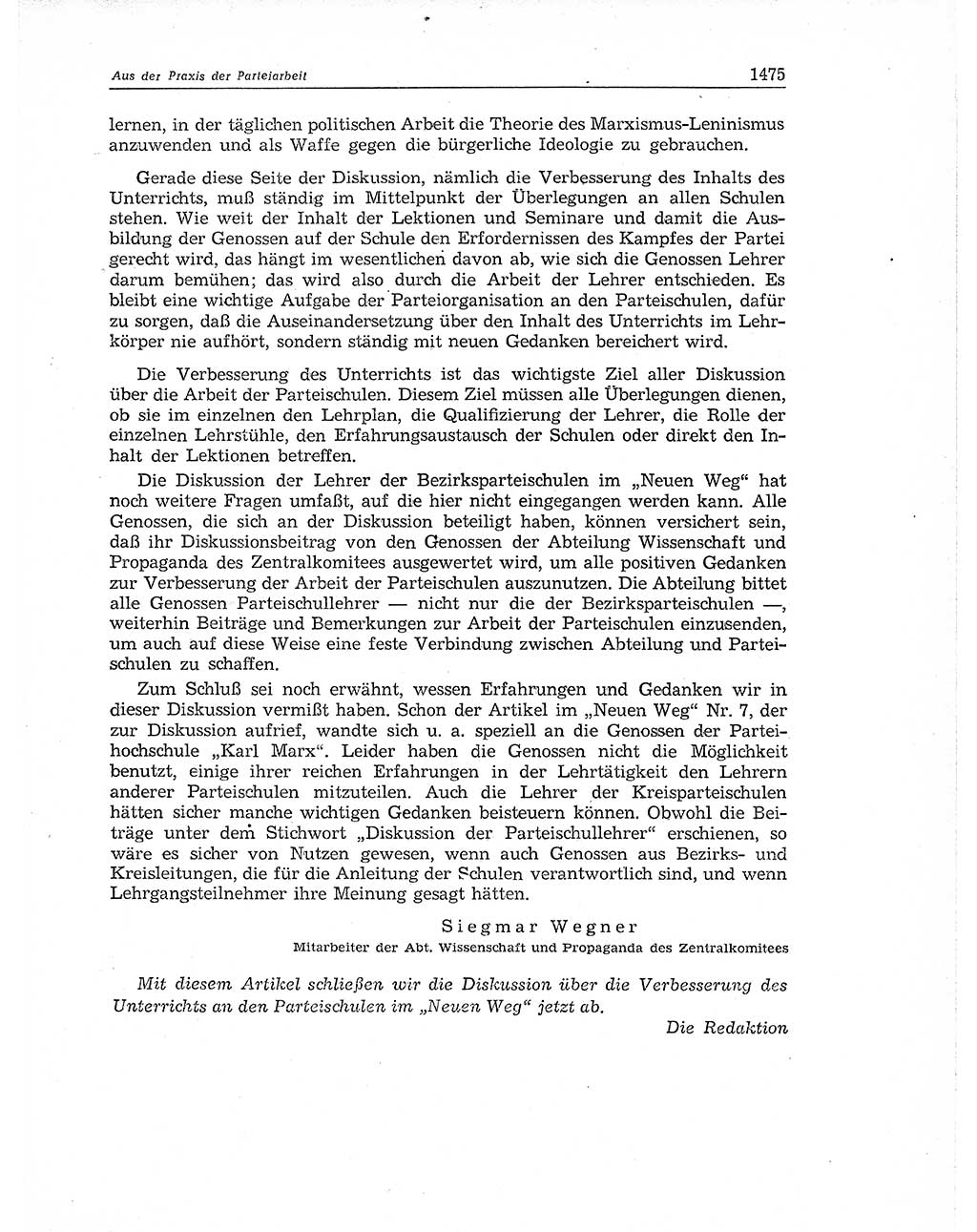 Neuer Weg (NW), Organ des Zentralkomitees (ZK) der SED (Sozialistische Einheitspartei Deutschlands) für Fragen des Parteiaufbaus und des Parteilebens, 11. Jahrgang [Deutsche Demokratische Republik (DDR)] 1956, Seite 1475 (NW ZK SED DDR 1956, S. 1475)