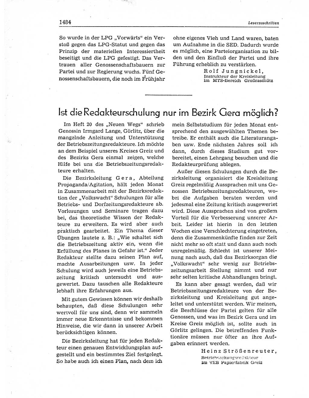 Neuer Weg (NW), Organ des Zentralkomitees (ZK) der SED (Sozialistische Einheitspartei Deutschlands) für Fragen des Parteiaufbaus und des Parteilebens, 11. Jahrgang [Deutsche Demokratische Republik (DDR)] 1956, Seite 1484 (NW ZK SED DDR 1956, S. 1484)