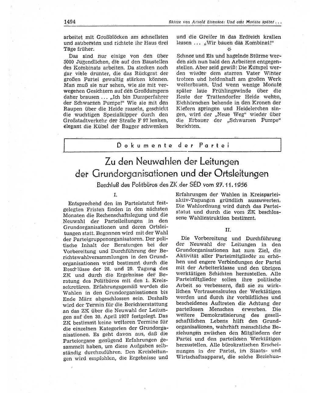 Neuer Weg (NW), Organ des Zentralkomitees (ZK) der SED (Sozialistische Einheitspartei Deutschlands) für Fragen des Parteiaufbaus und des Parteilebens, 11. Jahrgang [Deutsche Demokratische Republik (DDR)] 1956, Seite 1494 (NW ZK SED DDR 1956, S. 1494)