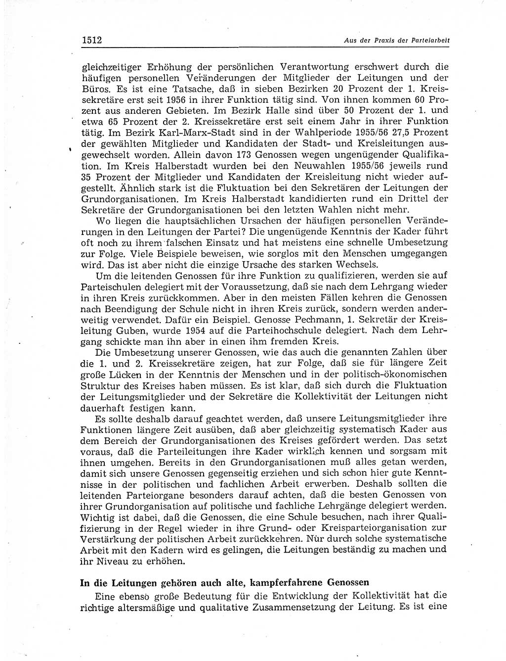 Neuer Weg (NW), Organ des Zentralkomitees (ZK) der SED (Sozialistische Einheitspartei Deutschlands) für Fragen des Parteiaufbaus und des Parteilebens, 11. Jahrgang [Deutsche Demokratische Republik (DDR)] 1956, Seite 1512 (NW ZK SED DDR 1956, S. 1512)