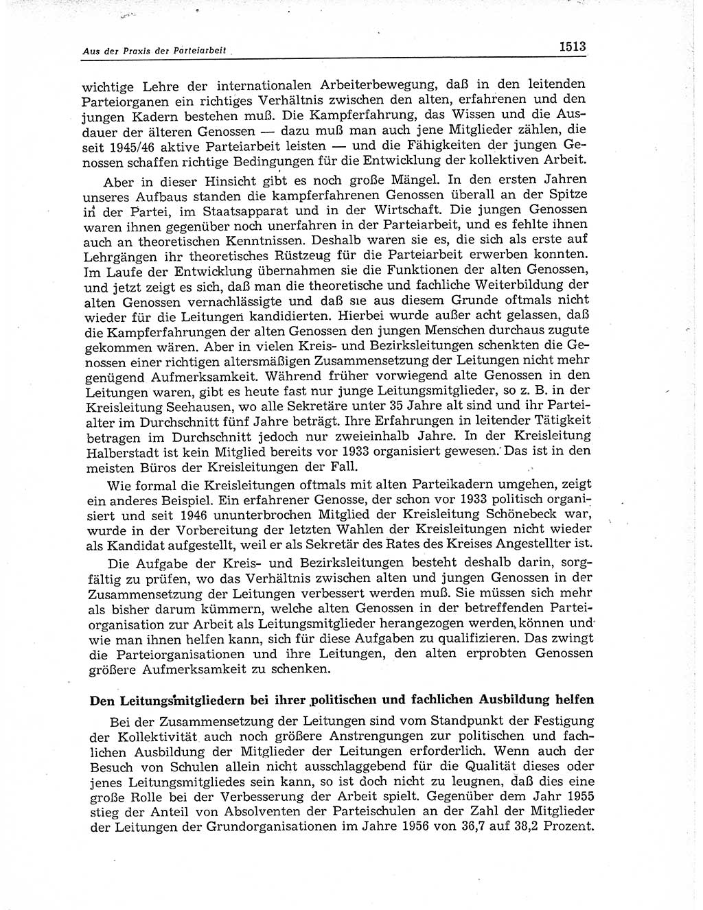 Neuer Weg (NW), Organ des Zentralkomitees (ZK) der SED (Sozialistische Einheitspartei Deutschlands) für Fragen des Parteiaufbaus und des Parteilebens, 11. Jahrgang [Deutsche Demokratische Republik (DDR)] 1956, Seite 1513 (NW ZK SED DDR 1956, S. 1513)